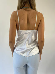 aquamarine drop | small white satin lace cami top