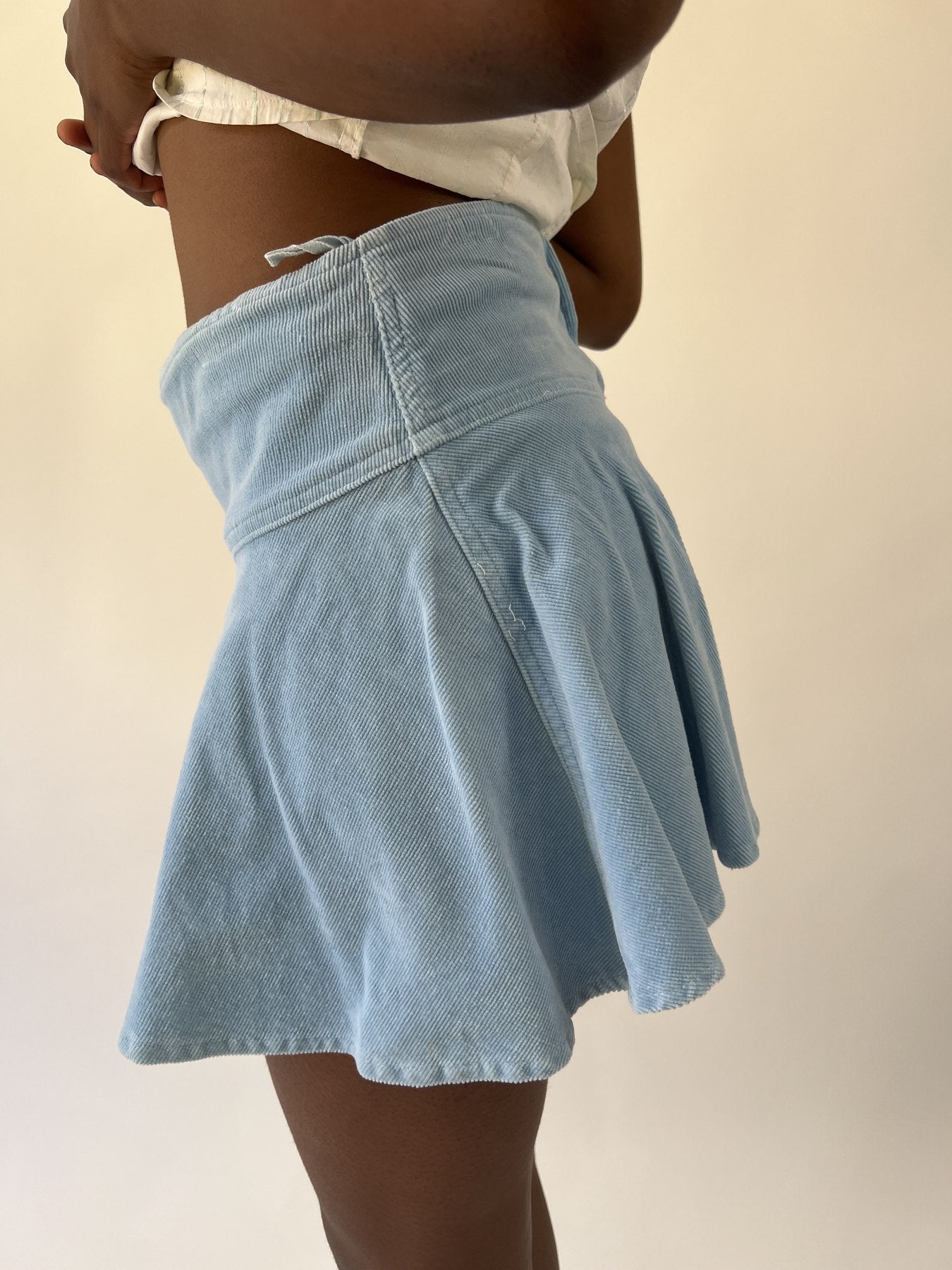 aquamarine drop | small light blue denim skater mini skirt