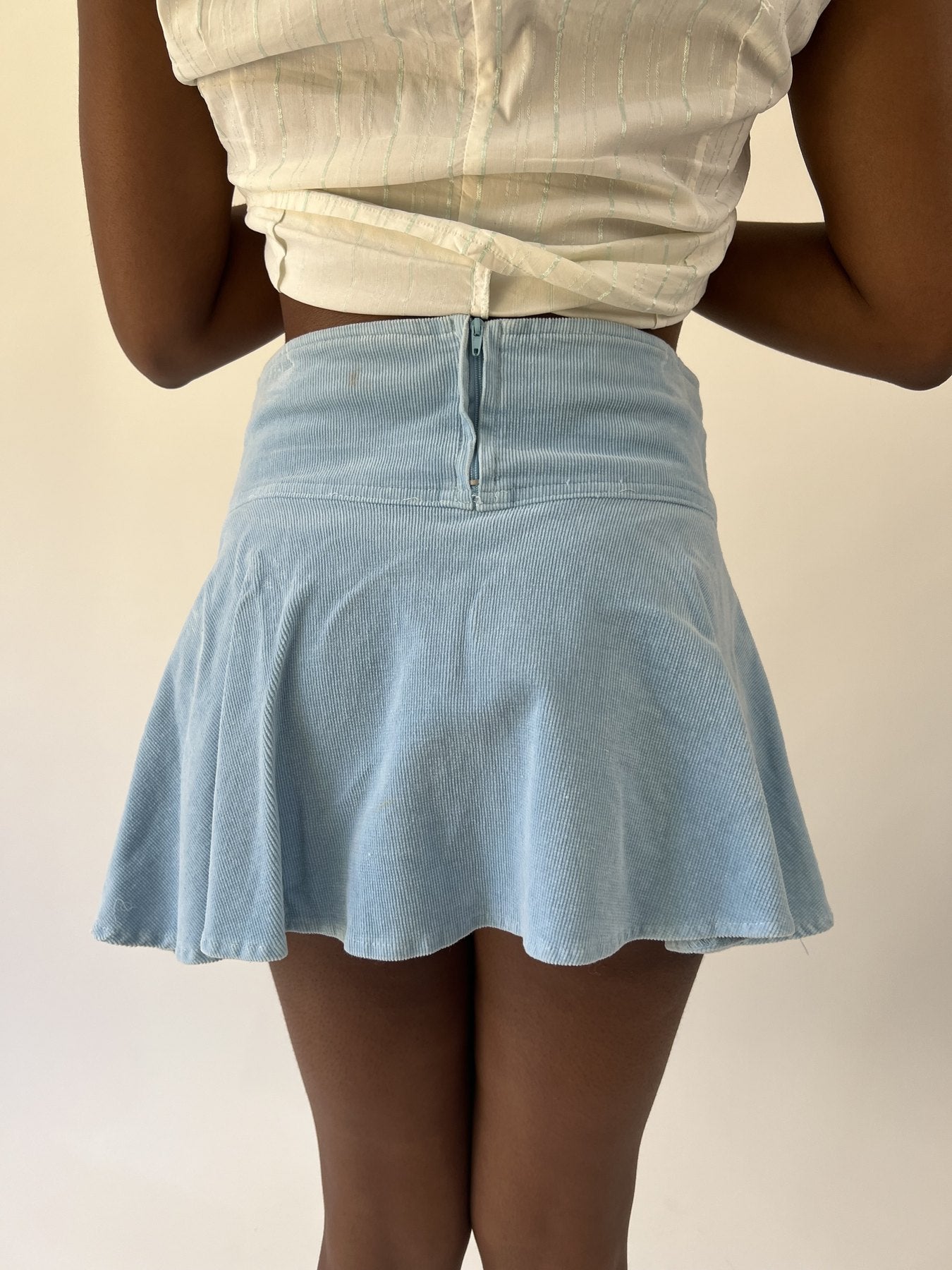 aquamarine drop | small light blue denim skater mini skirt