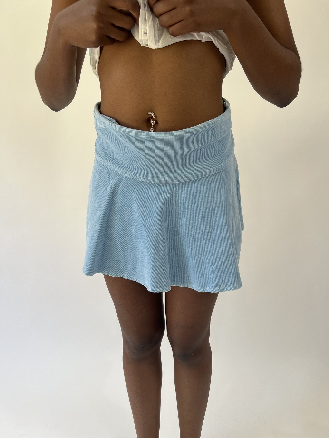 aquamarine drop | small light blue denim skater mini skirt