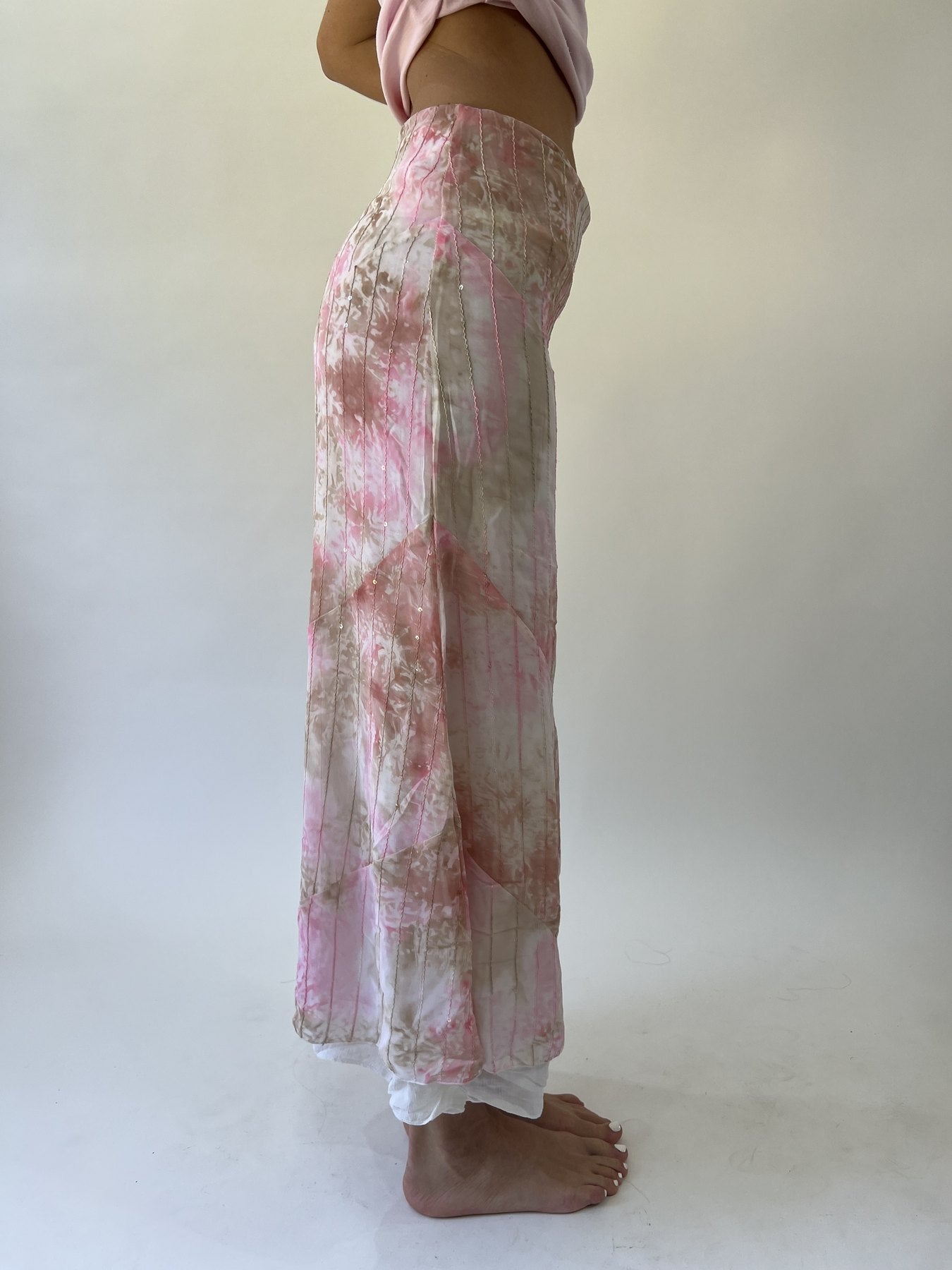 aquamarine drop | small pink patterned mesh maxi skirt
