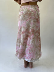 aquamarine drop | small pink patterned mesh maxi skirt