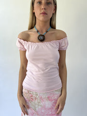 aquamarine drop | small pink off shoulder top