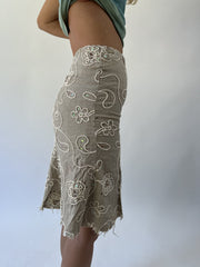 aquamarine drop | small khaki embroidered midi skirt
