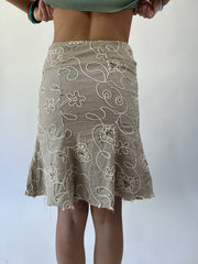 aquamarine drop | small khaki embroidered midi skirt