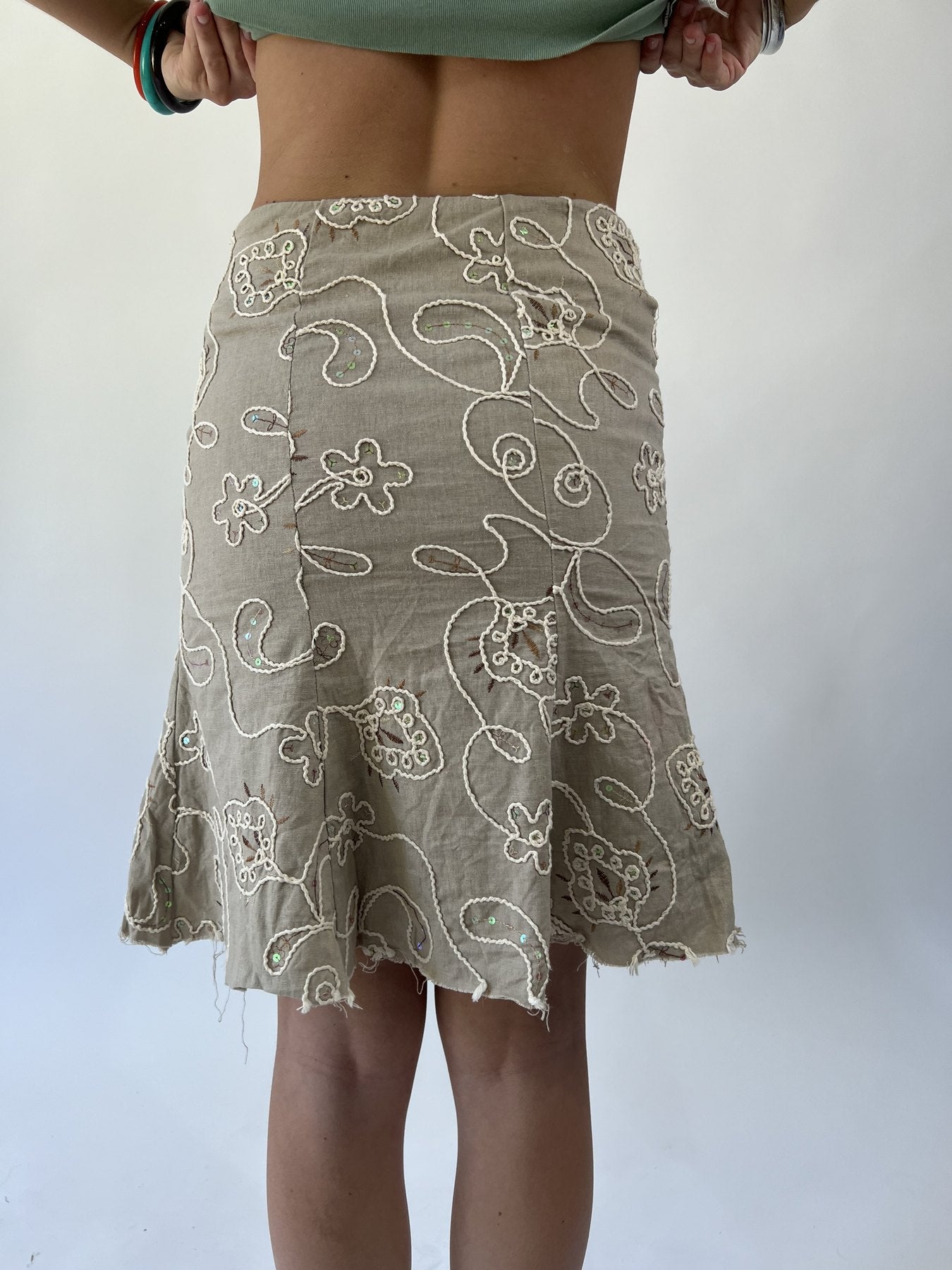 aquamarine drop | small khaki embroidered midi skirt