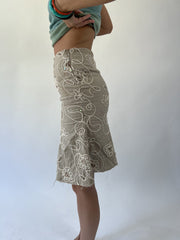 aquamarine drop | small khaki embroidered midi skirt