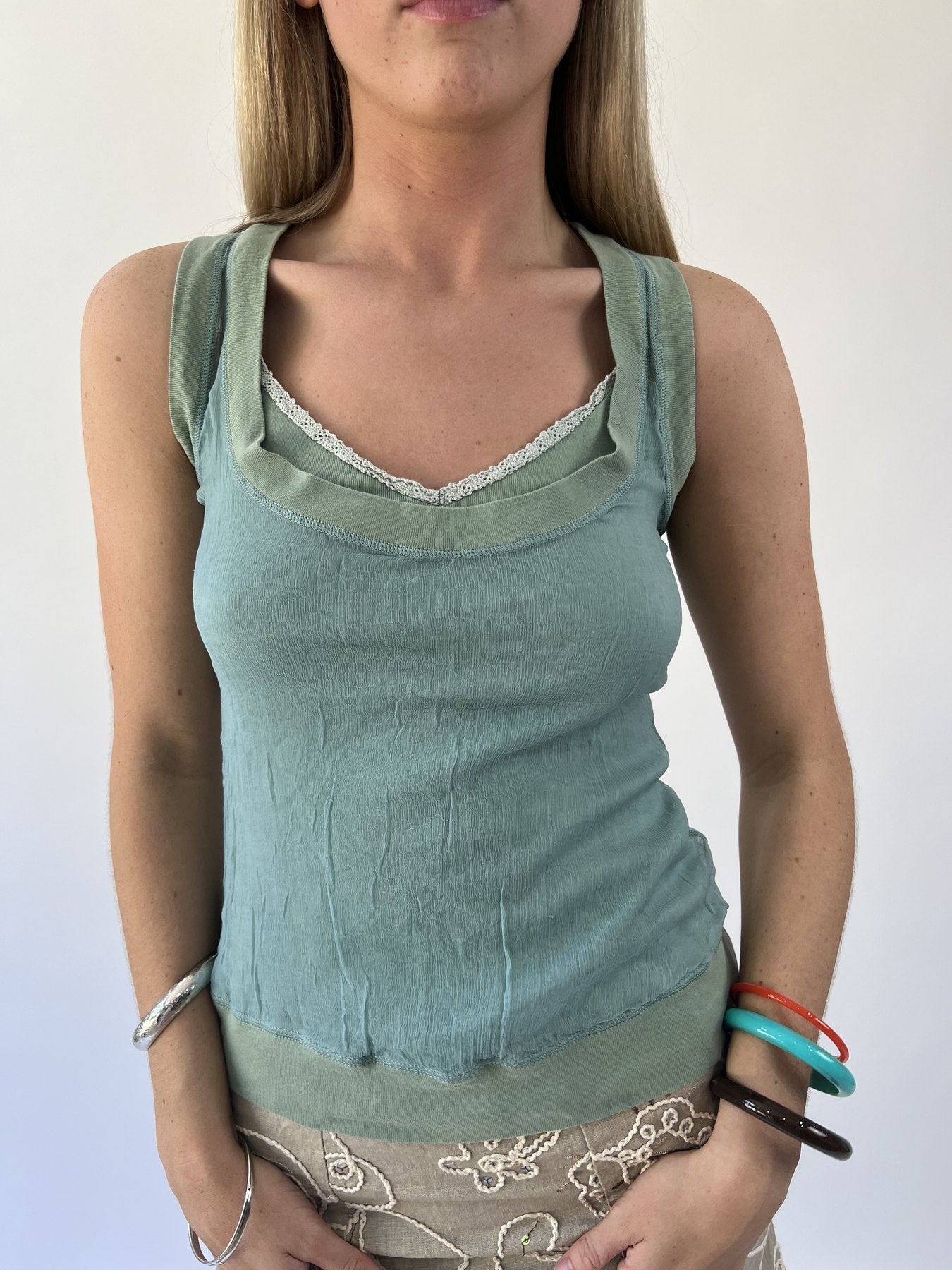 aquamarine drop | small sage green layered tank top