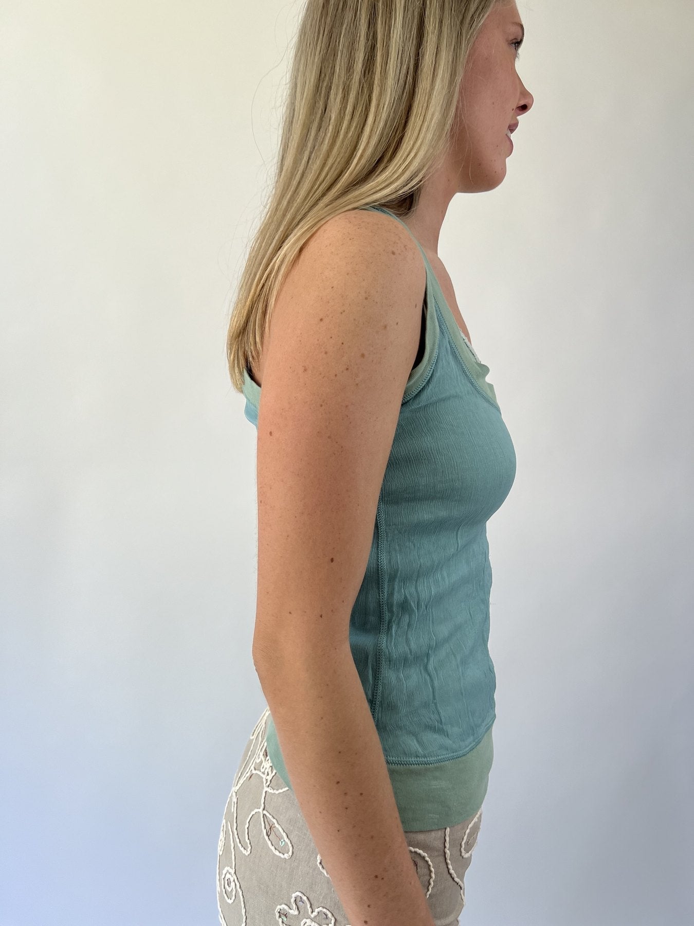 aquamarine drop | small sage green layered tank top