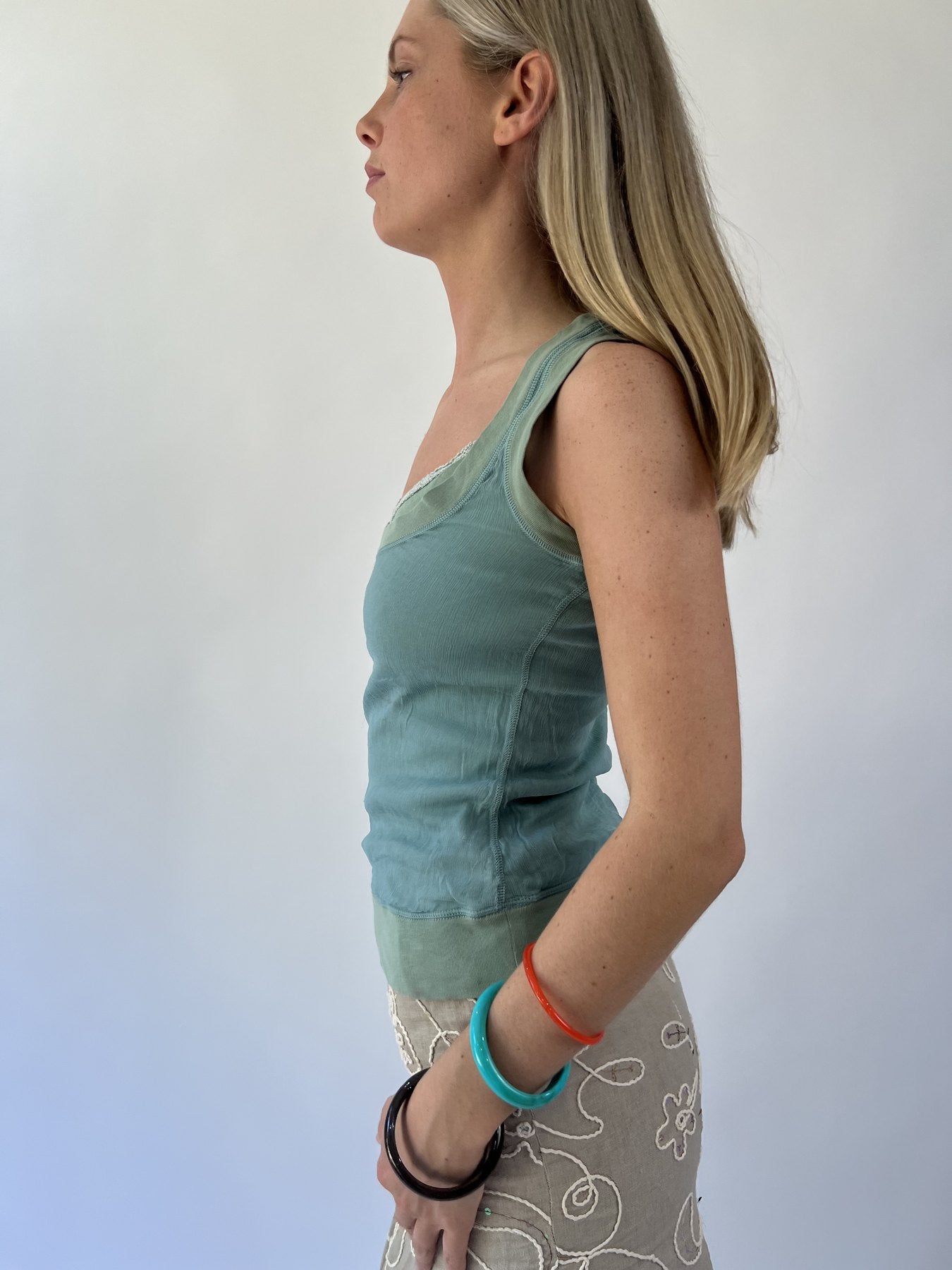 aquamarine drop | small sage green layered tank top