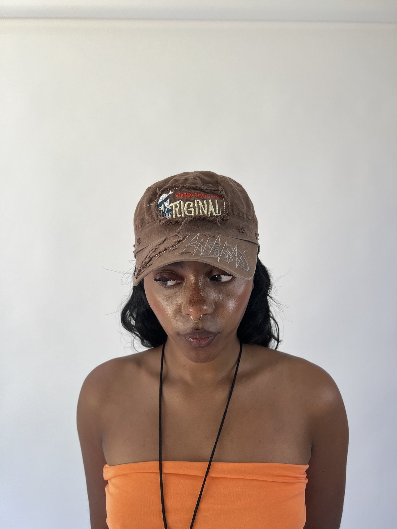 aquamarine drop | one size brown distressed original cap