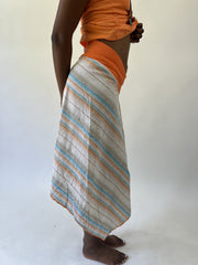 aquamarine drop | small cream blue and orange striped asymmetric midi skirt