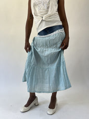 aquamarine drop | small blue denim and lace maxi skirt