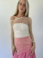 aquamarine drop | small gold crochet long sleeve top