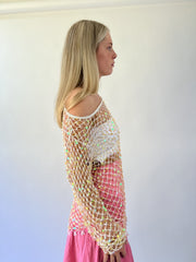aquamarine drop | small gold crochet long sleeve top