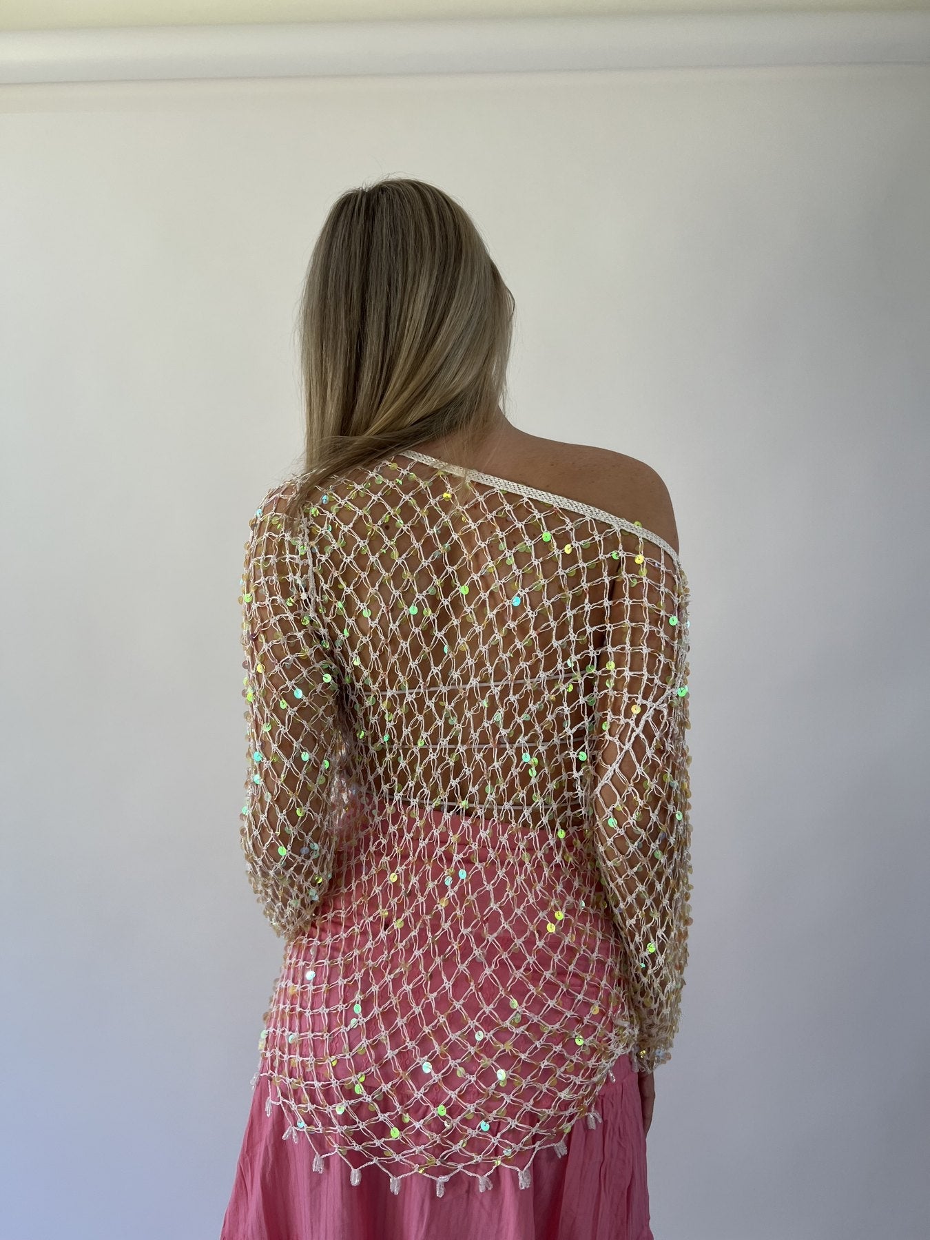 aquamarine drop | small gold crochet long sleeve top