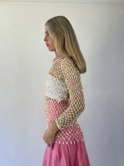 aquamarine drop | small gold crochet long sleeve top