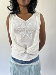 aquamarine drop | large white butterfly applique sleeveless top