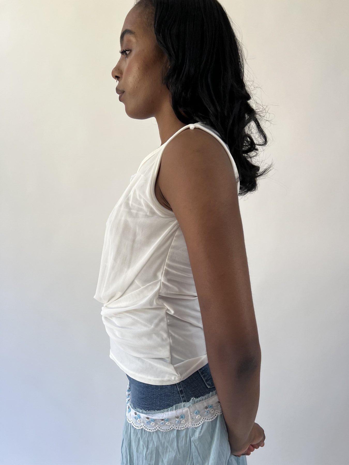 aquamarine drop | large white butterfly applique sleeveless top