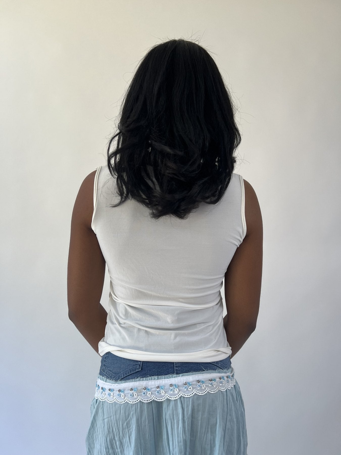 aquamarine drop | large white butterfly applique sleeveless top