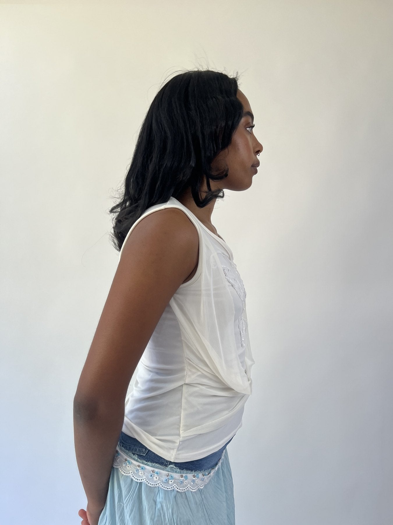 aquamarine drop | large white butterfly applique sleeveless top