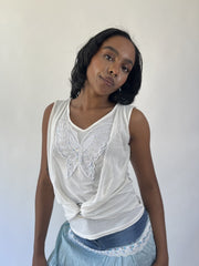 aquamarine drop | large white butterfly applique sleeveless top