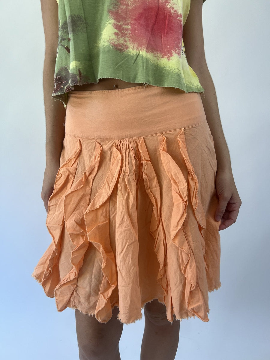 aquamarine drop | small orange ruffle mini skirt