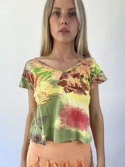 aquamarine drop | small green floral short sleeve top