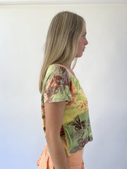 aquamarine drop | small green floral short sleeve top
