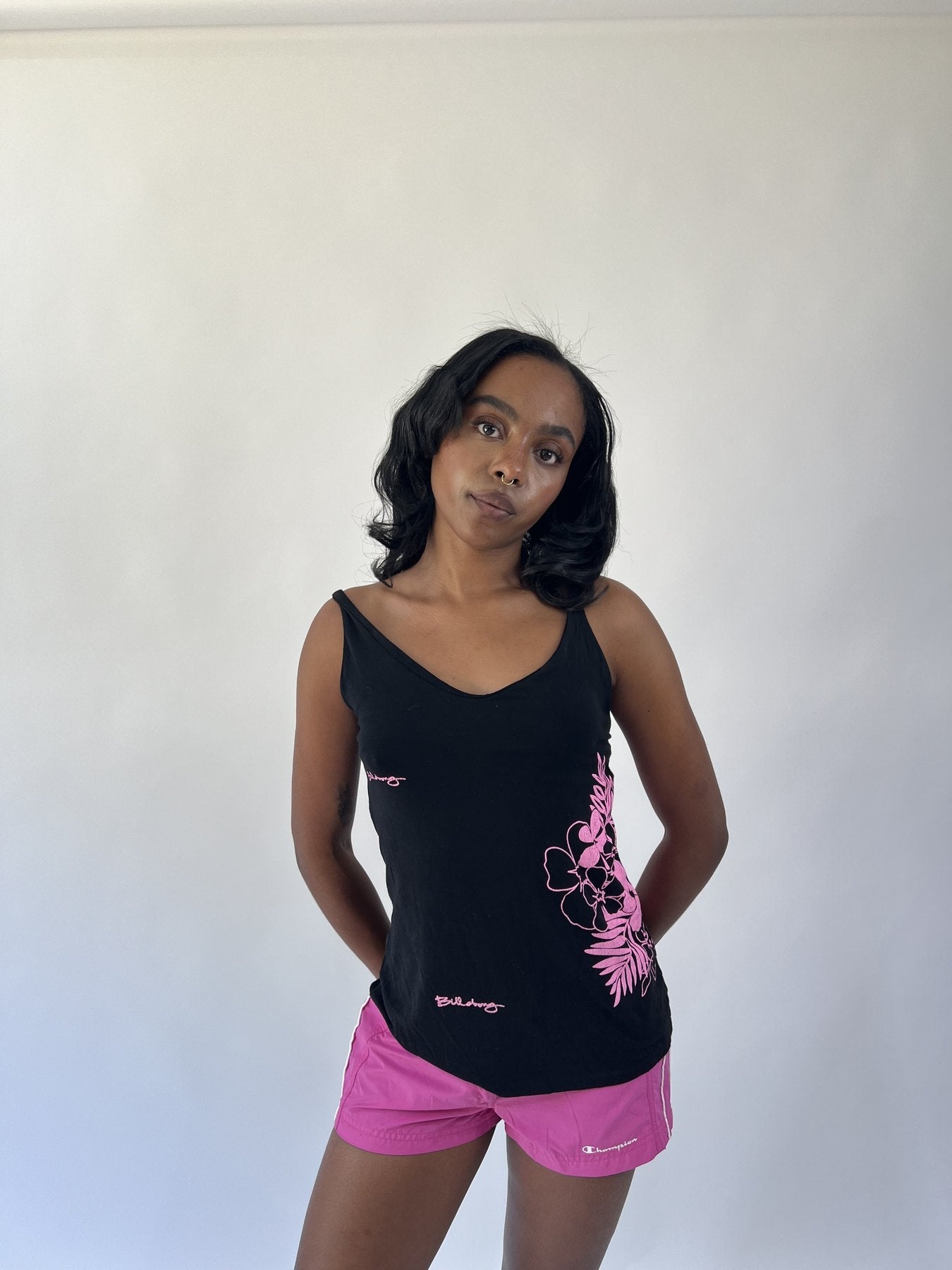 aquamarine drop | small black billabong floral cami top