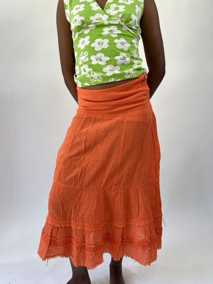 aquamarine drop | small orange tiered maxi skirt