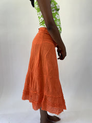 aquamarine drop | small orange tiered maxi skirt
