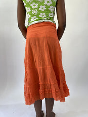 aquamarine drop | small orange tiered maxi skirt