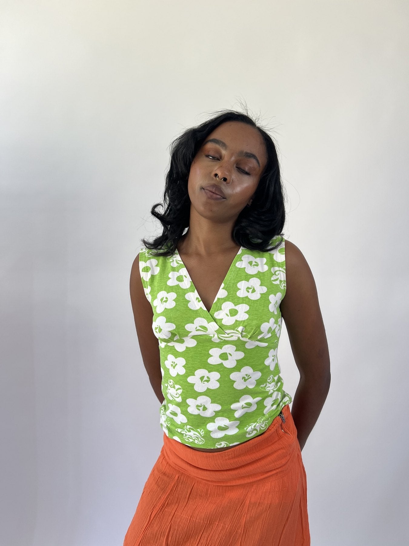 aquamarine drop | small green and white floral sleeveless top