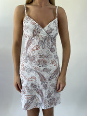 aquamarine drop | small white and pink paisley midi dress