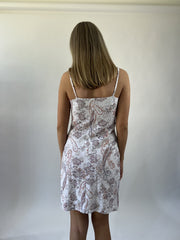 aquamarine drop | small white and pink paisley midi dress