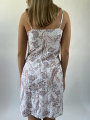 aquamarine drop | small white and pink paisley midi dress