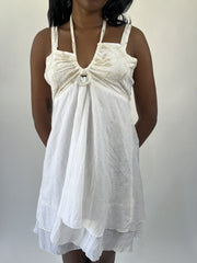 aquamarine drop | small white cutout halter mini dress