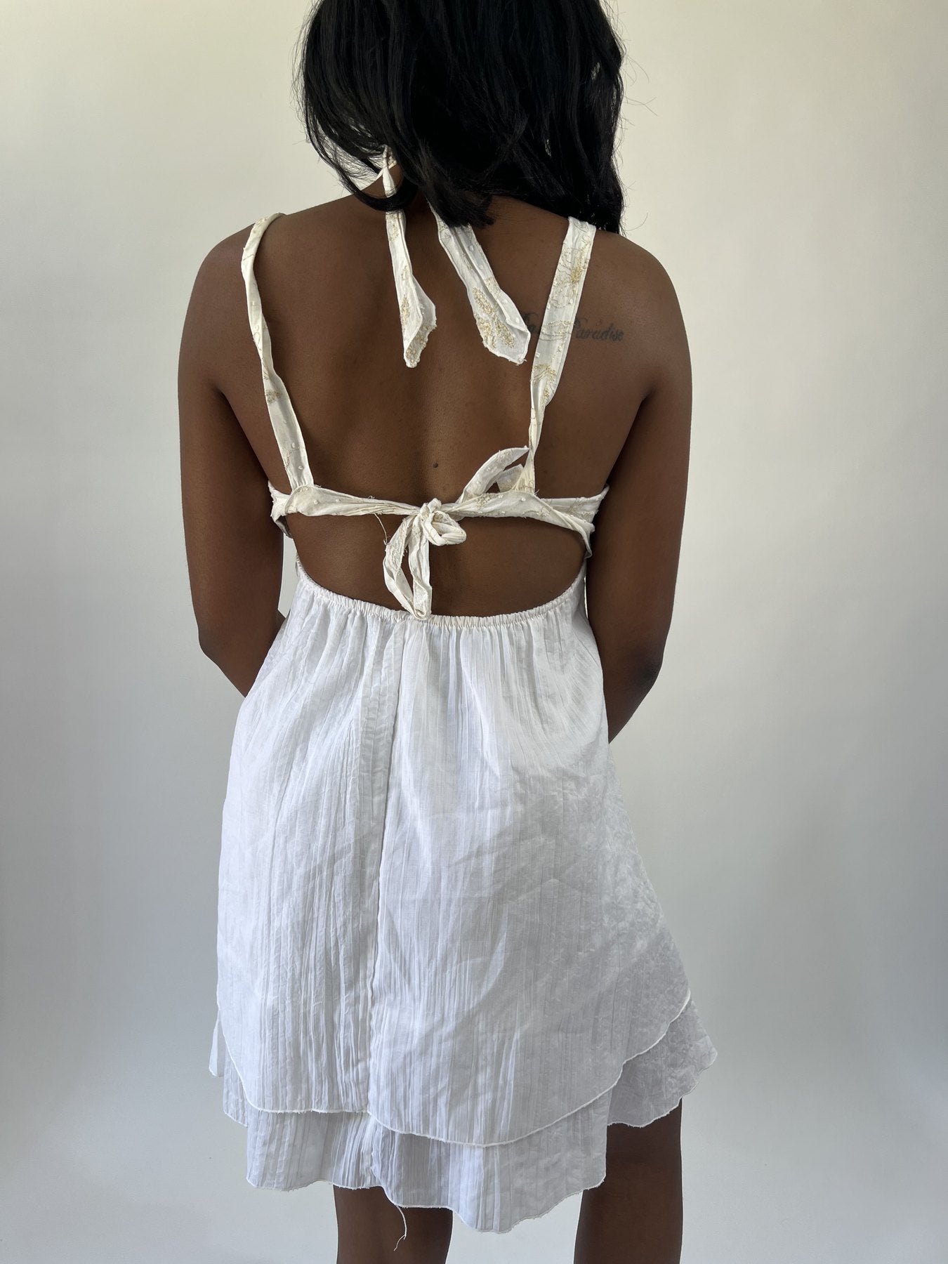 aquamarine drop | small white cutout halter mini dress