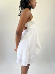 aquamarine drop | small white cutout halter mini dress