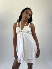aquamarine drop | small white cutout halter mini dress