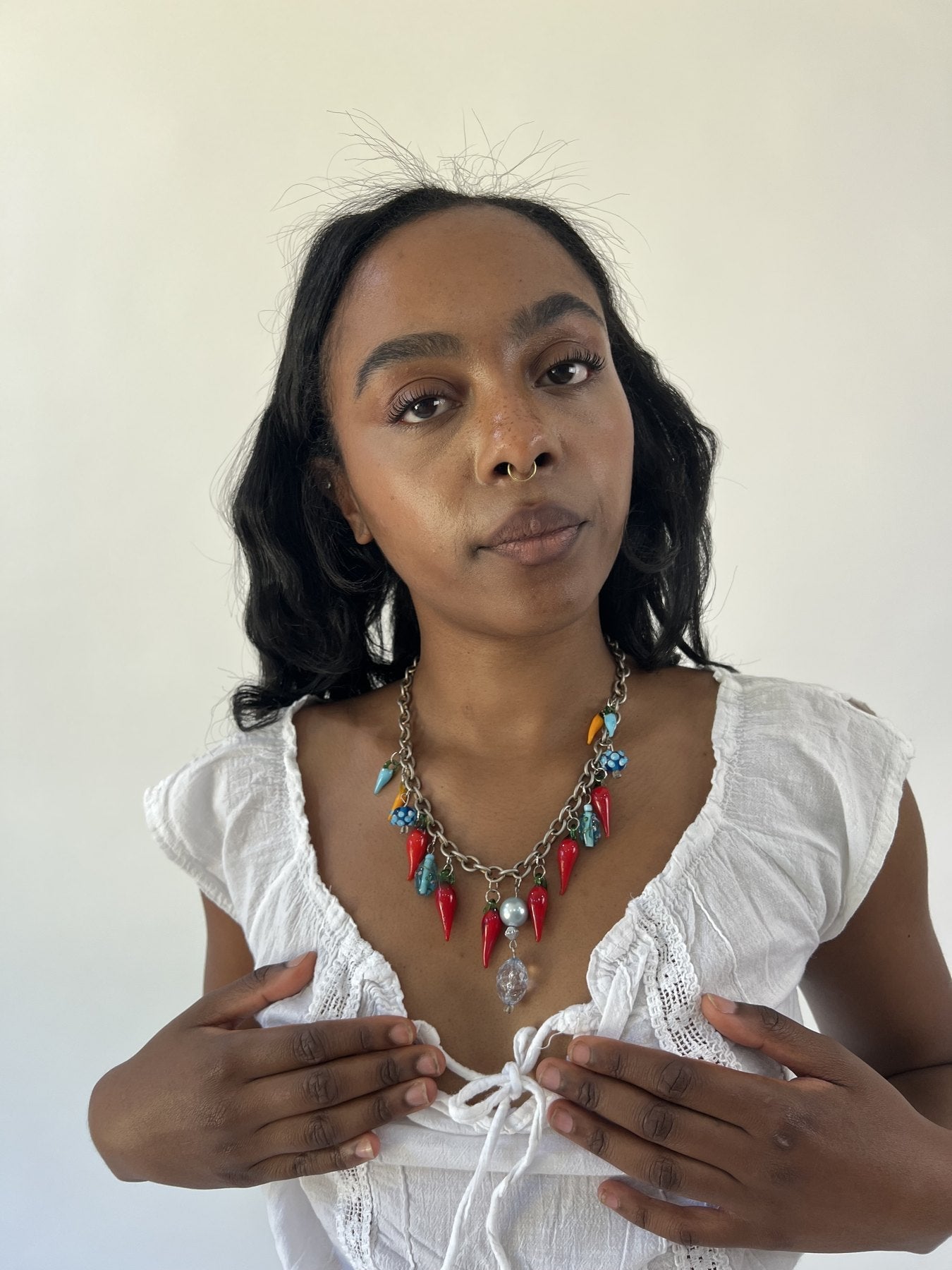 aquamarine drop | one size red chilli charm necklace