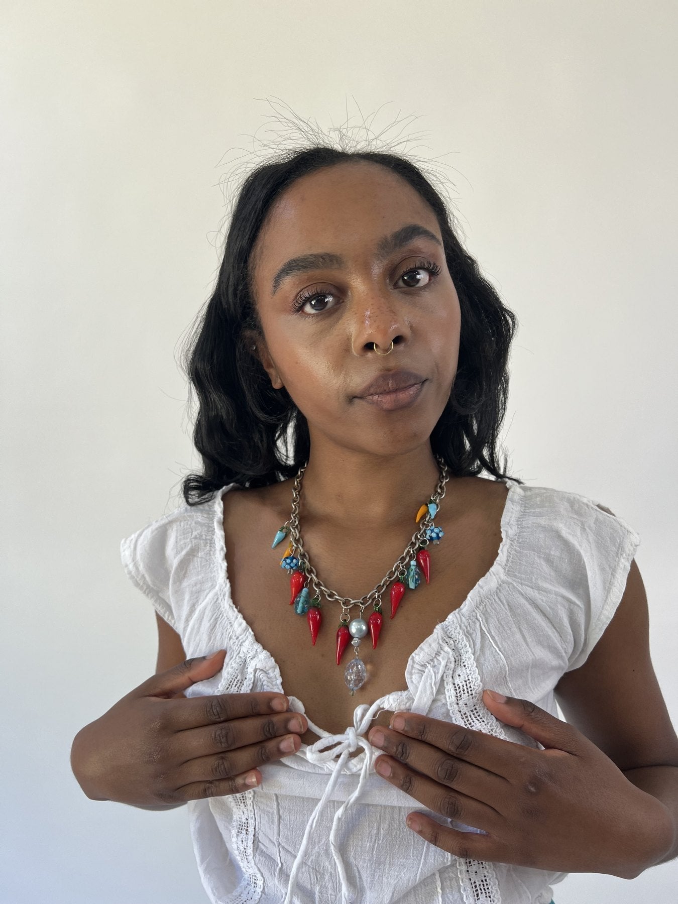 aquamarine drop | one size red chilli charm necklace