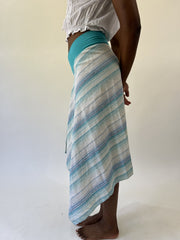 aquamarine drop | small turquoise and blue striped asymmetric midi skirt