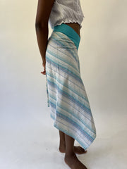 aquamarine drop | small turquoise and blue striped asymmetric midi skirt