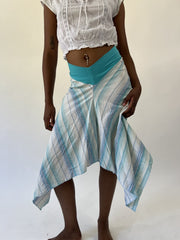 aquamarine drop | small turquoise and blue striped asymmetric midi skirt