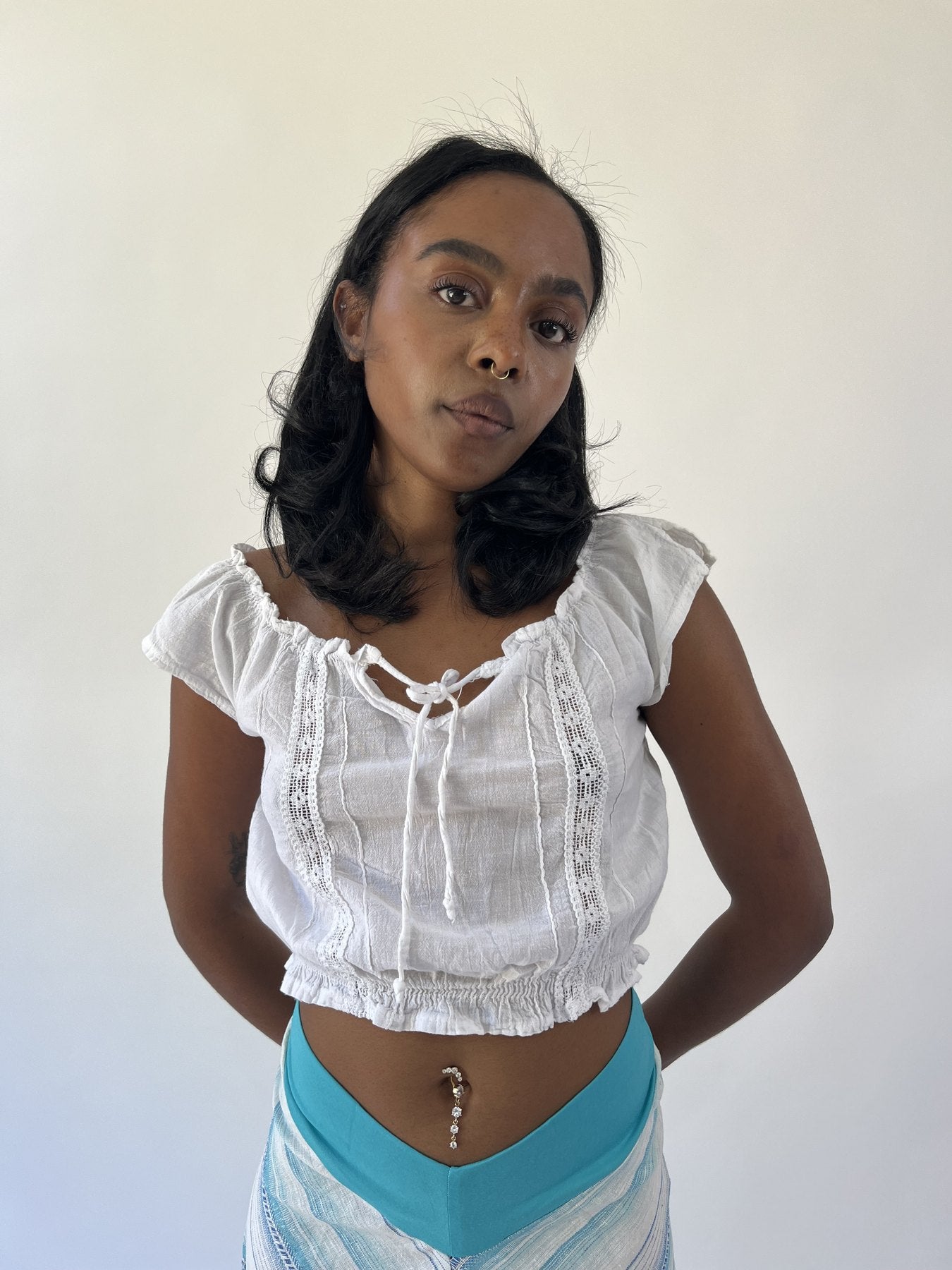 aquamarine drop | small white peasant crop top