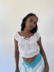 aquamarine drop | small white peasant crop top