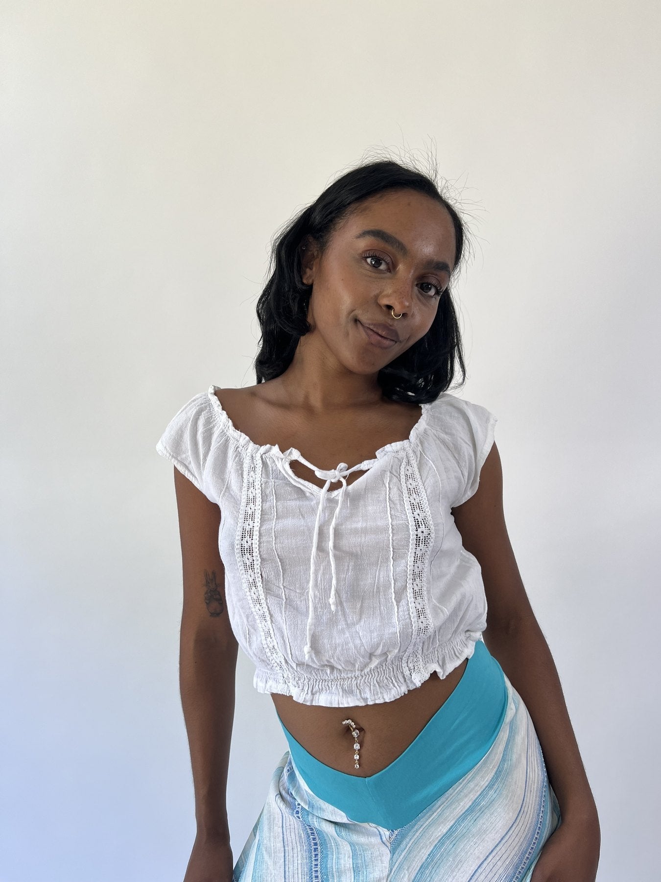 aquamarine drop | small white peasant crop top