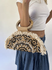 aquamarine drop | one size beige veride shell beaded handbag